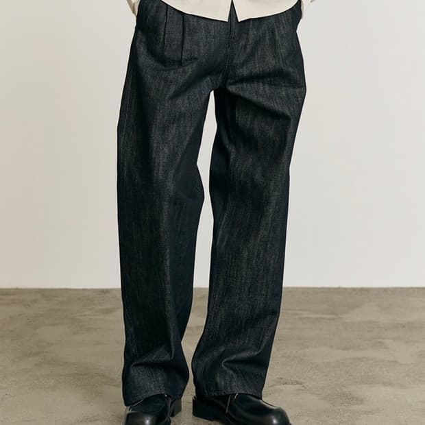 [새상품] 포트너스 투턱 와이드 블랙진 팬츠