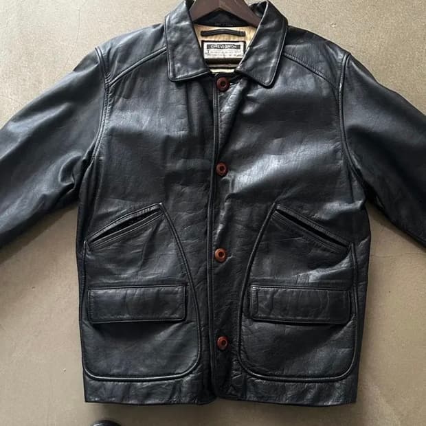 쉐비뇽 소가죽 레더 카코트 자켓