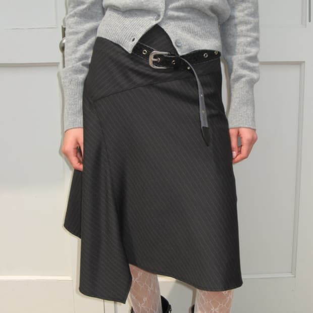 썬번프로젝트 Asymmetric Midi Skirt, BLACK