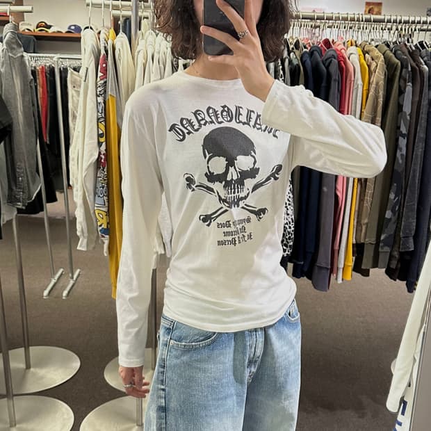 L)Japanese vintage 여성 스컬 프린팅 롱슬리브