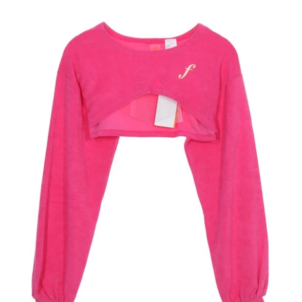 파이브라인 핑크 크롭 기모 맨투맨