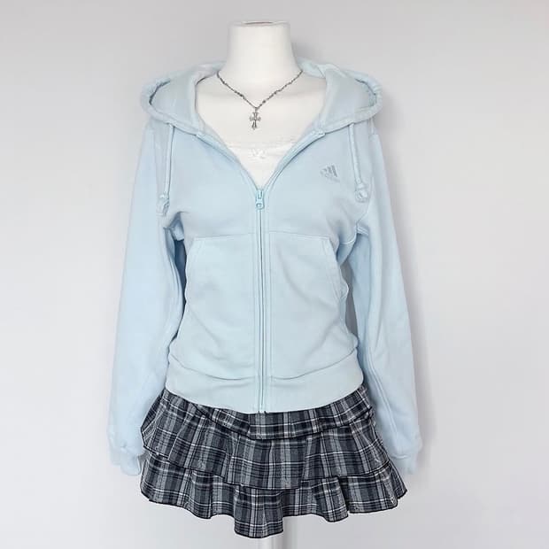 아디다스 하늘 세미크롭 후드집업