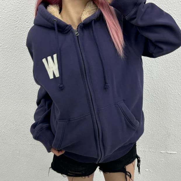 후아유 센터로고 퍼플 양털 후드집업 XL