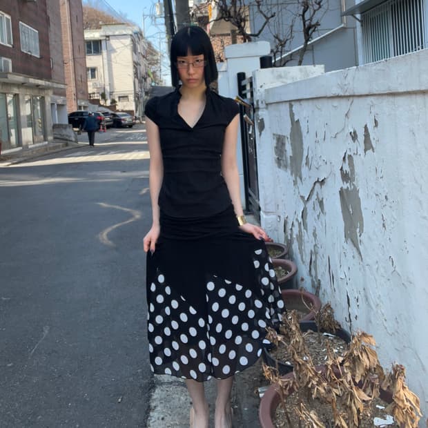 도트 무늬 롱 스커트