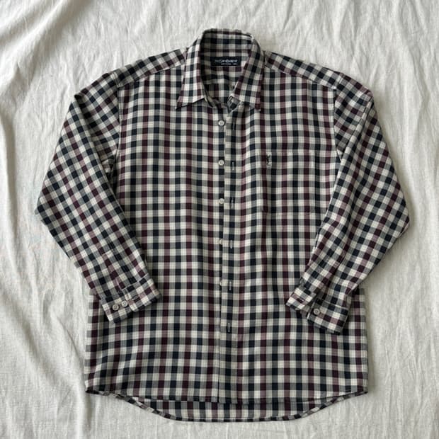 입생로랑 빈티지 블랙베이지 배색 체크셔츠 100