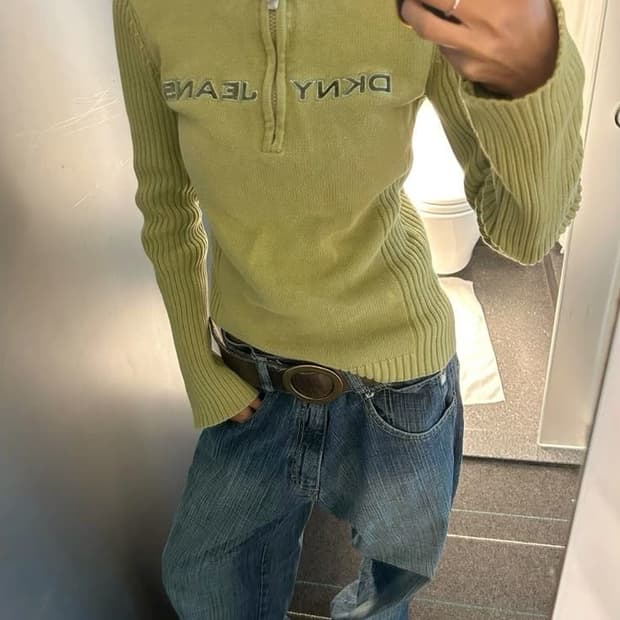 DKNY JEANS 하프집업 니트 y2k 네이비