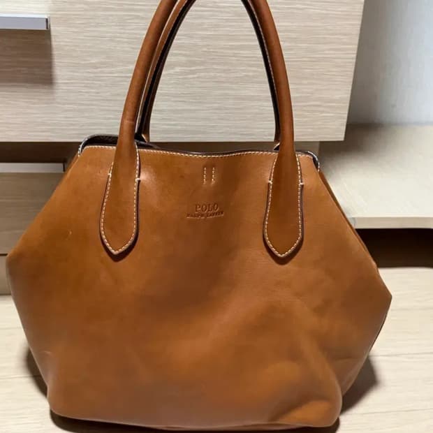 폴로 랄프로렌 가죽 토트백 브라운