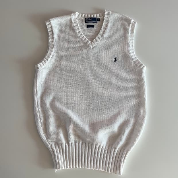 폴로 랄프로렌 화이트 니트 조끼 M