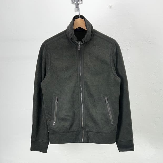 폴로 랄프로렌 딥 카키 히든 후디 리스 트리밍 니트 집업 자켓