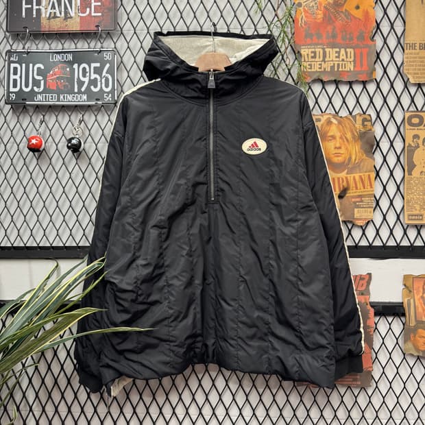 아디다스 리버시블 나일론 후드 아노락 하프 집업 디테일 블랙 화이트