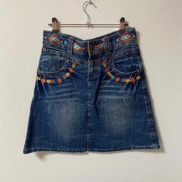 일본 빈티지 모리걸 보헤미안 청 치마 스커트