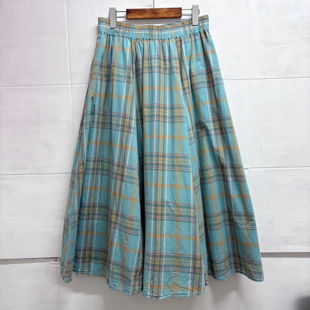 민트 코튼 체크 모리걸 키치 롱 스커트 L JPN