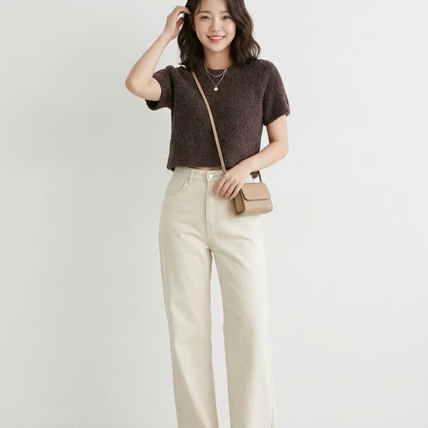 KNITLY 니틀리 울 혼방 부클 반팔 니트