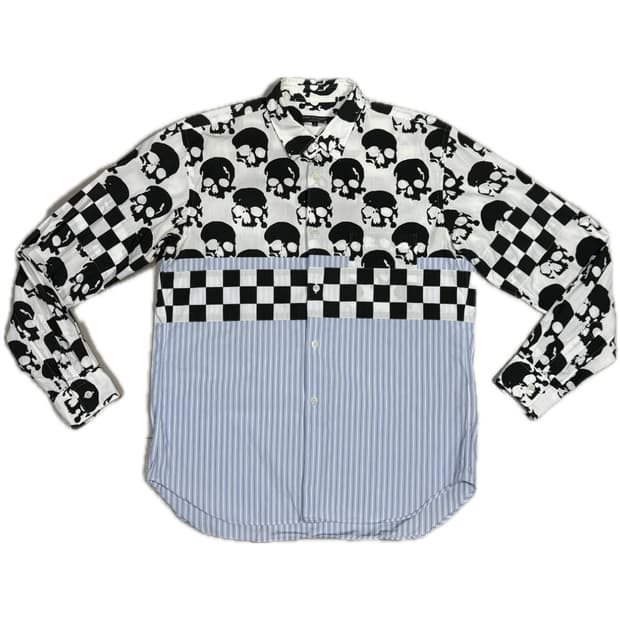 2010 꼼데가르송 해골 폭탄 체크 스트라이프 셔츠
