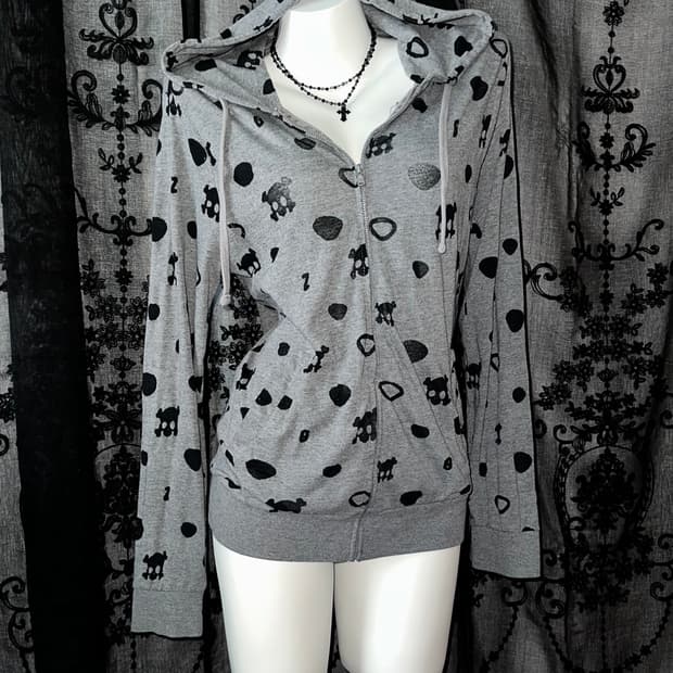 Skull Heart See-Through Hooded Zip-Up