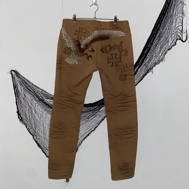 ꒰ঌ 이글 크로스 자수 패치워크 팬츠 ໒꒱