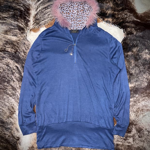 vintage Pink fur Leopard Hooded half zip