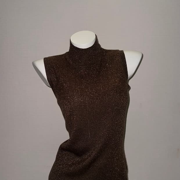 브라운 빈티지 반폴라 글리터 슬리브리스 니트
