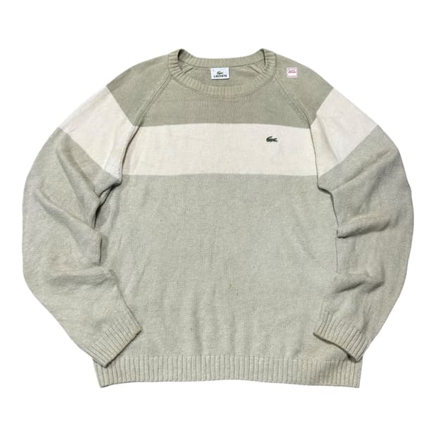 ✨ (바배) LACOSTE 라코스테 재팬 배색 크루넥 코튼 린넨 니트 

