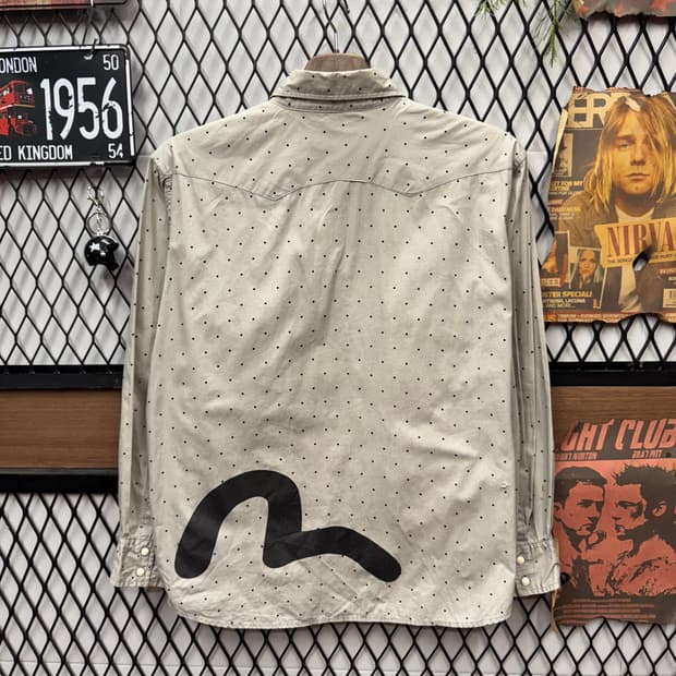 00s 에비수 야마네 웨스턴 셔츠 후면 로고 포인트 아이보리