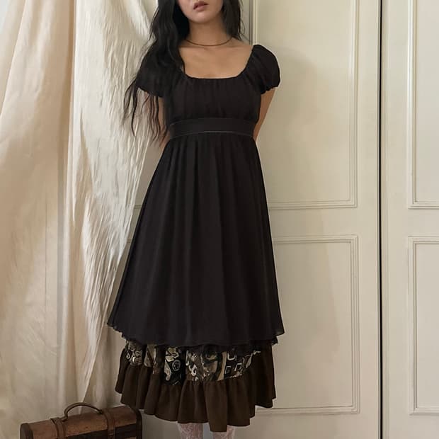 L'est Rose brown chiffon dress