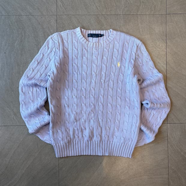 폴로 정품 라이트 퍼플 코튼 꽈배기 니트 