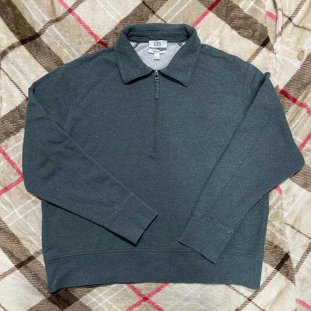 COS 코스 남성 집업 카라 스웻셔츠 다크 그린 100-105