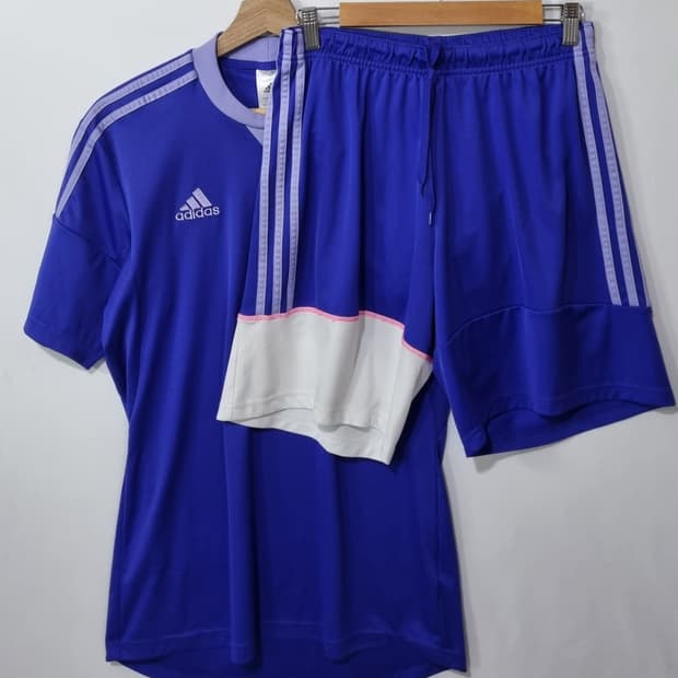 L ) 아디다스 퍼플 기능성 반팔+반바지 세트