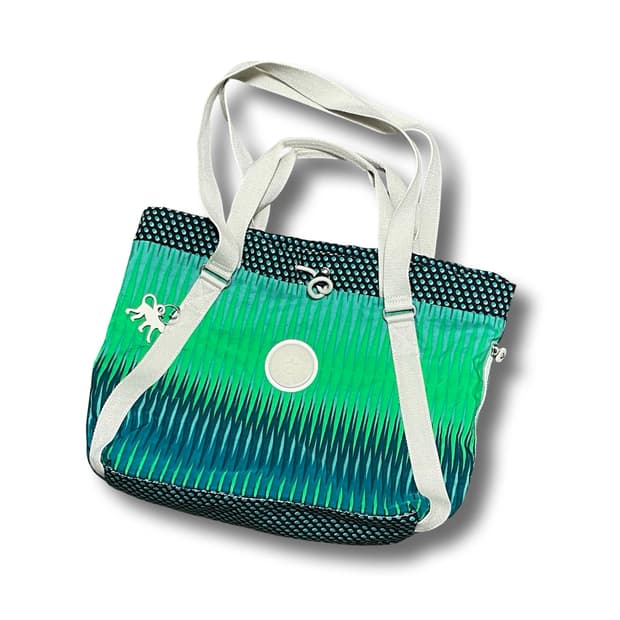 키플링 그린/블루 패턴 토트백