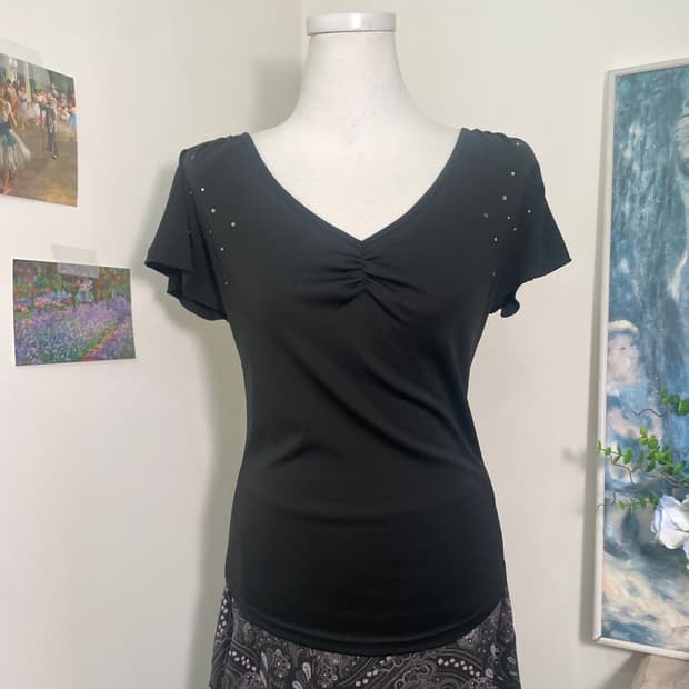 RUE DE B black span shirring cubic top
