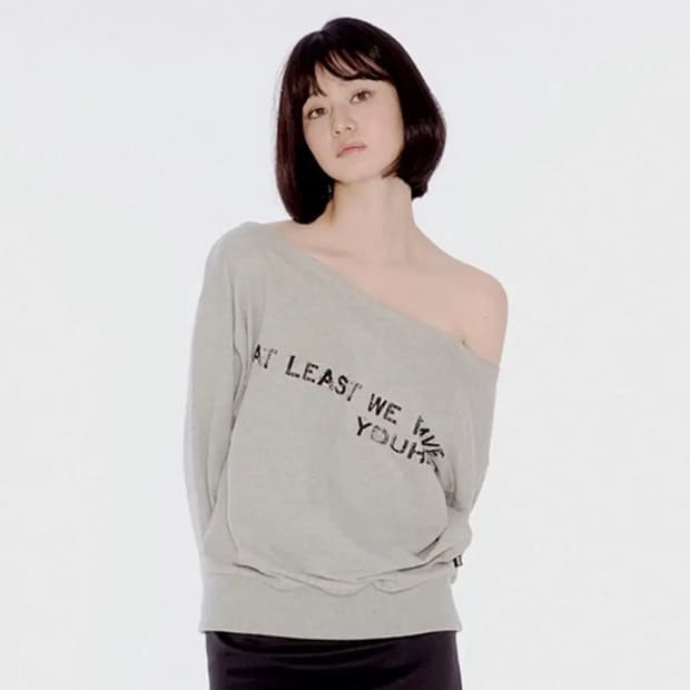 유희 OFF SHOULDER SWEATSHIRTS MELANGE GREY
