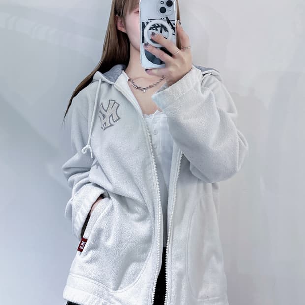 MLb 양키스 화이트 후리스 집업