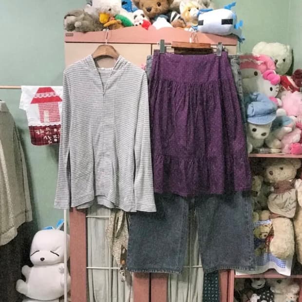 카모메산장 코디세트 도트스커트