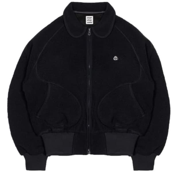 ROUND COLLAR FLEECE JACKET BLUE GREY