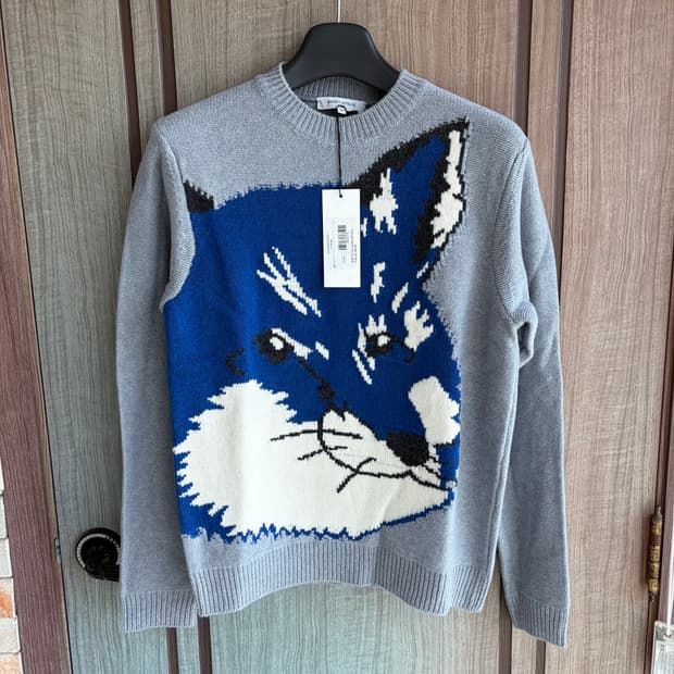 새상품(XS)메종키츠네 빅 폭스헤드 자카드 니트 그레이