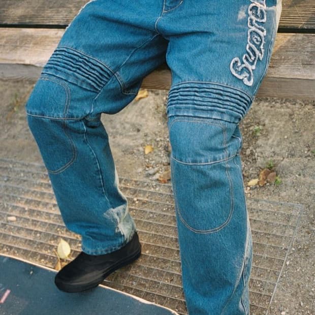 (34)슈프림 x 밴슨 레더스 코듀라 데님 레이싱 팬츠 블루 - 22FW