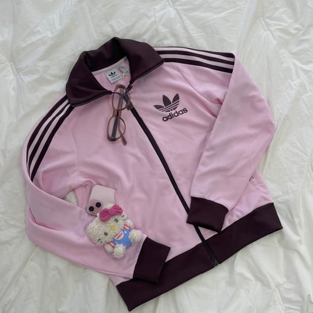 아디다스 베켄바우어 핑크 삼선 트랙탑 황금 사이즈 m