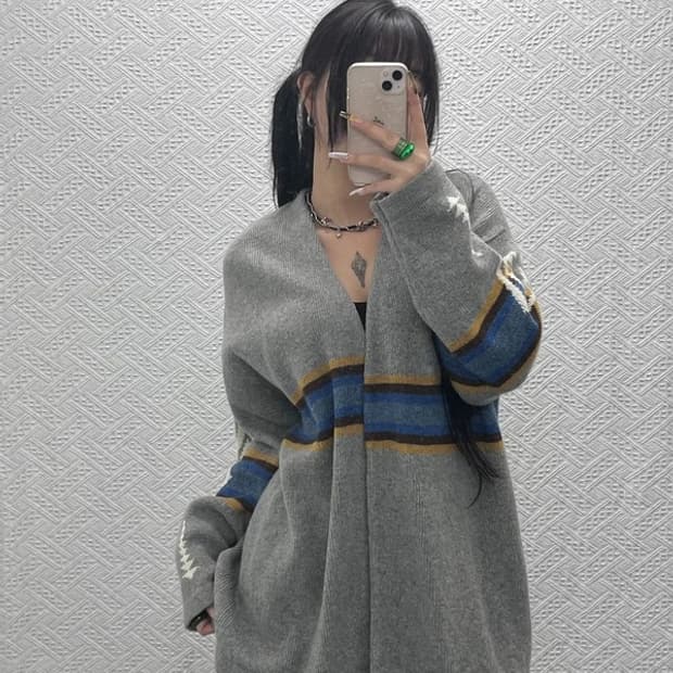 펜들턴 히피 나바호 사우스웨스턴 그레이 울 가디건 L C08043