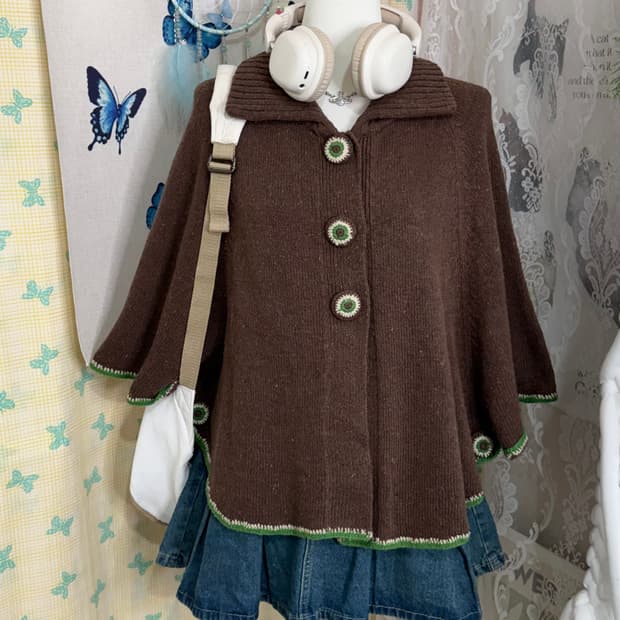 브라운 & 그린 초코나무숲 케이프 니트