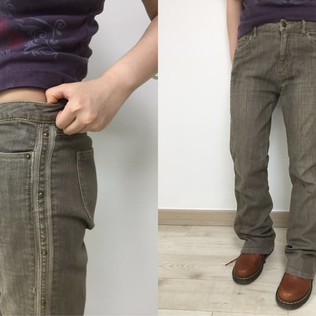 stud side low waist bootcut denim