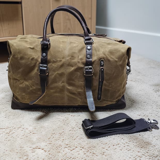 엔틱 클래식 오일 캔버스 소가죽 더플백, 토트백 코요테 탄