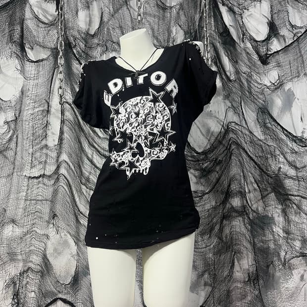 punk hole See-through skull Cubic top