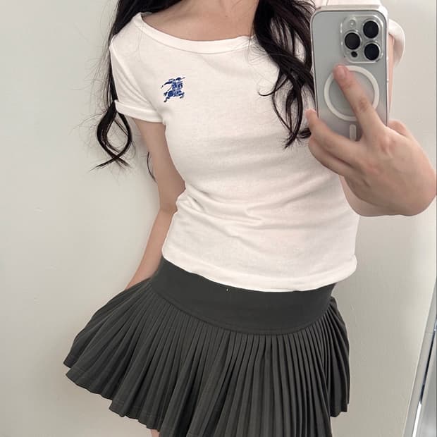버버리 블루라벨 기마로고 보트넥 반팔 티셔츠