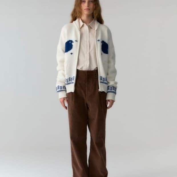 새상품) 드파운드 헤비 자카드 집업 니트 파랑새 가디건 카리나 착용