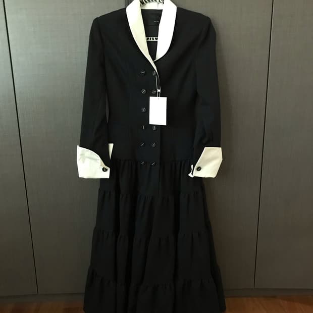 [새상품] 줄로그 JULL-LOG 블랙 화이트 배색 카라 롱 원피스