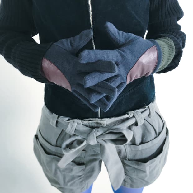 Navy&Green mix block leather glove