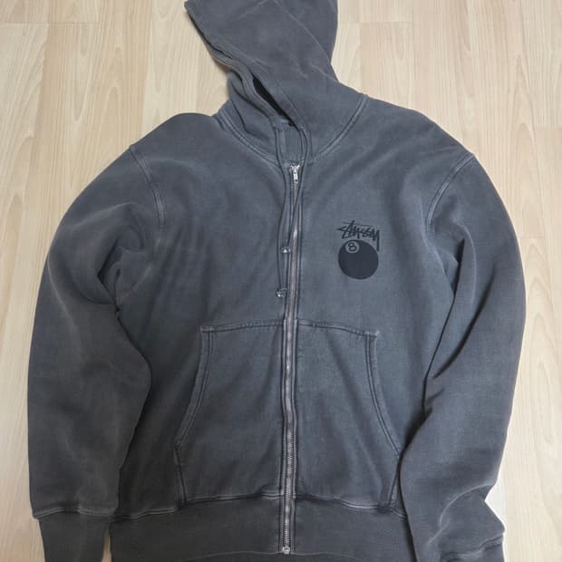 스투시 8볼 피그먼트 다이드 집 후드 블랙