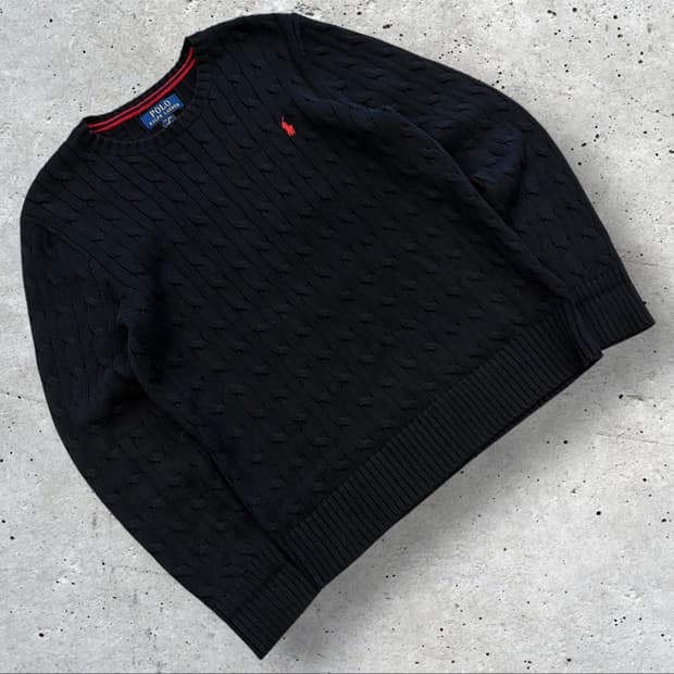 [L] 폴로 랄프로렌 신형 큐알 블랙 케이블 니트 스웨터 B911