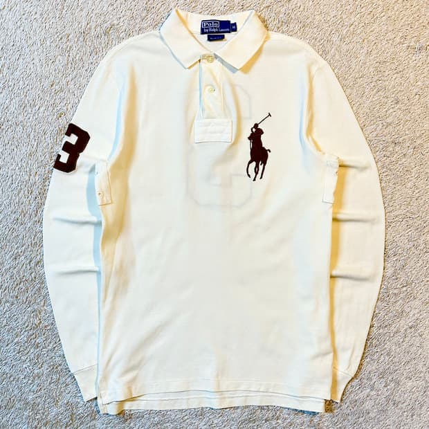 폴로 랄프로렌 슬림핏 빅포니 로고 PK 긴팔 카라티 아이보리