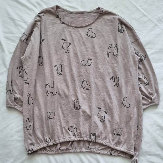 빈티지 모리걸 하구미 고양이 티셔츠